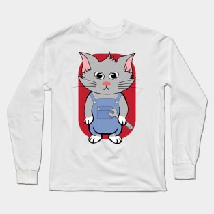 cute mechanic cat Long Sleeve T-Shirt